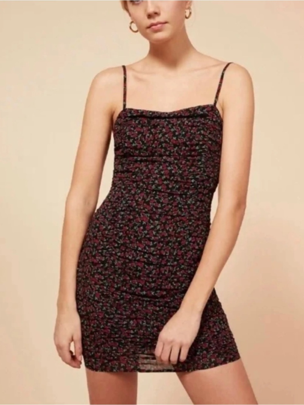 Reformation Black Mini Dress with Pink Floral Print